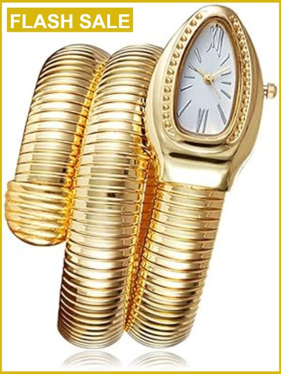 Snake Shape Bangle Watch for Women, Gold Tone, Analog, Gift Idea, Adjustable main image 6